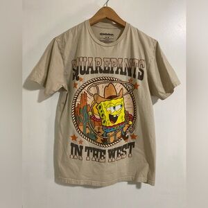 SpongeBob Square T-shirt  Beige 100% Cotton Unisex Size M Graphic